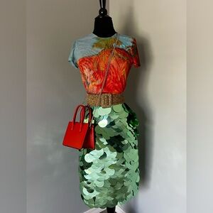 ‘Chris by Christopher Bu’ Mermaid Green Paillettes Pencil Skirt